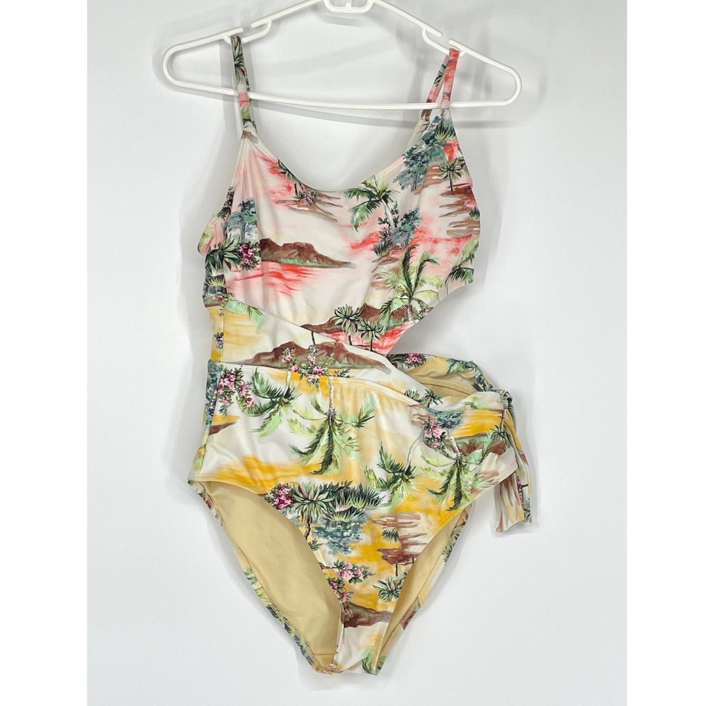 Sandflower Womens Swimsuit L 12-14‎ One Piece Tropical Cutout Tie Multicolor